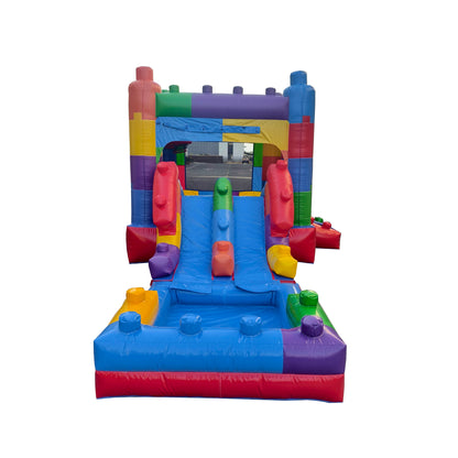 building blocks inflatable bounce house combo front angle