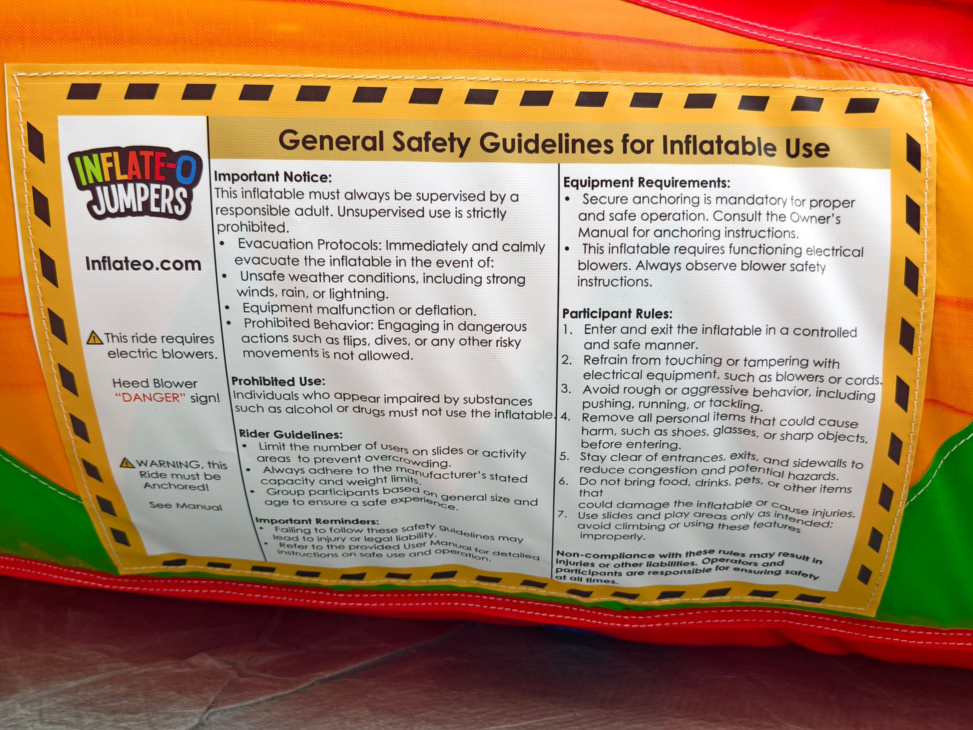 InflateO inflatable water slide safety label instructions