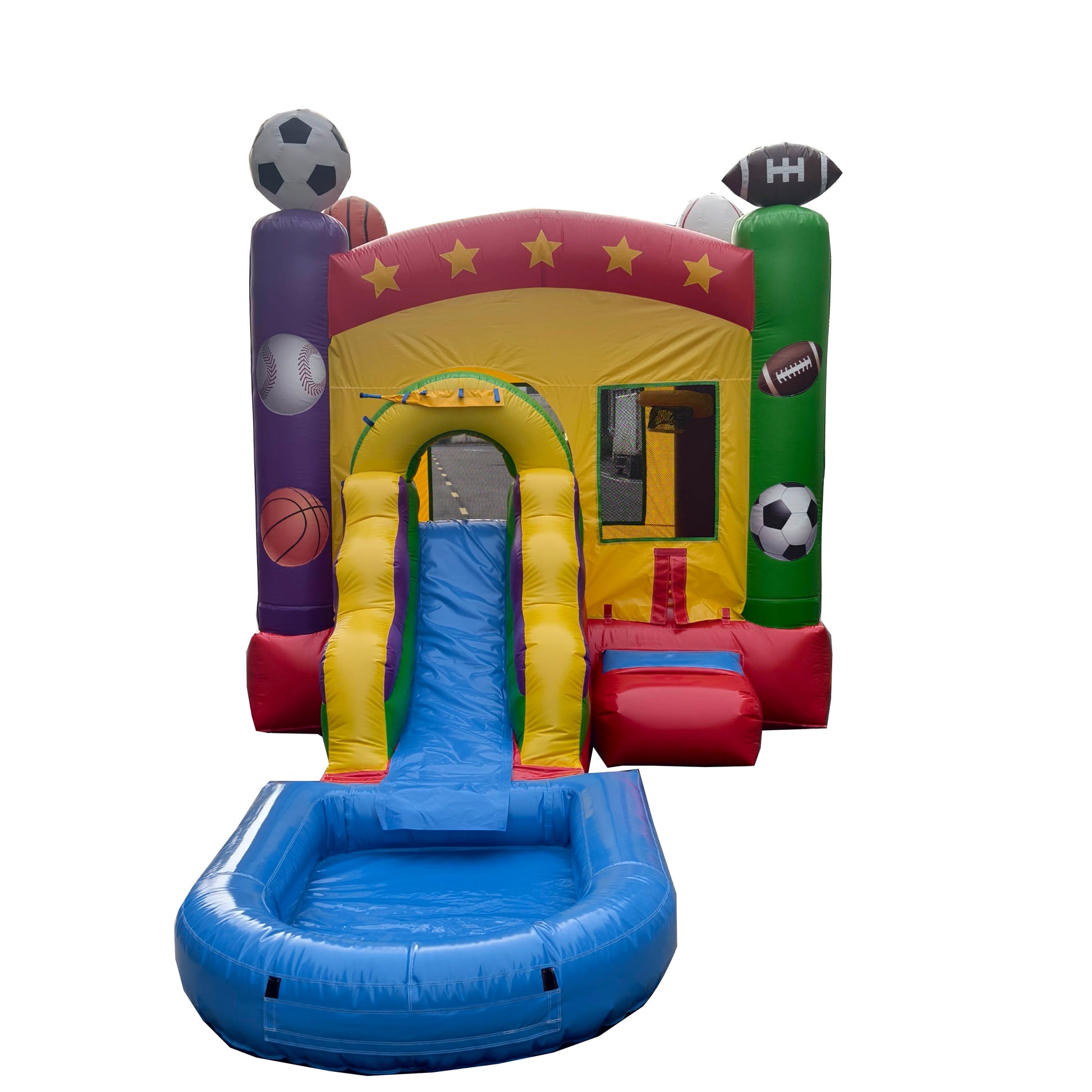 sports combo inflatable bounce house slide front angle