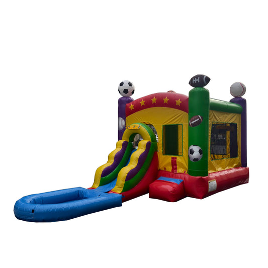 sports combo inflatable bounce house slide sports theme wet dry