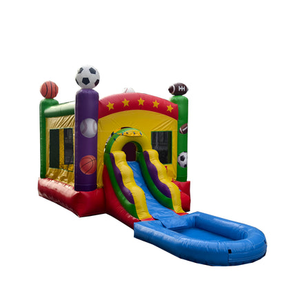 sports theme inflatable bounce house combo side view